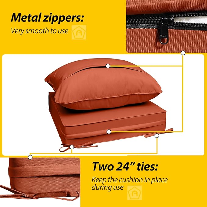 AAAAAcessories Outdoor Seat Cushions for Chairs, Fade-Resistant, Waterproof Patio Furniture Replacement Cushions, 24" x 24" x 5" + 24" x 19", Rust
