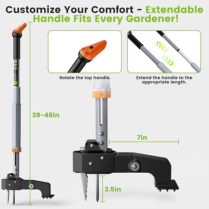GASREKV Weed Puller Tool, 4-Claw Steel Head Stand Up Weeder, 39"-46" Adjustable Handle & Easy Eject, Root Weed Remover for Dandelion, Thistle & Crabgrass, No Bending