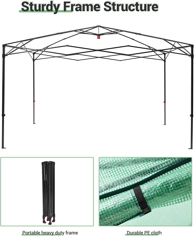 8x12 FT Pop-Up Greenhouse with Durable PE Cover, 96"x144" Large Grow Tent for All Seasons | Features Zippered Doors & Mesh Windows for Indoor/Outdoor Plants, Easy to Assemble (Green)