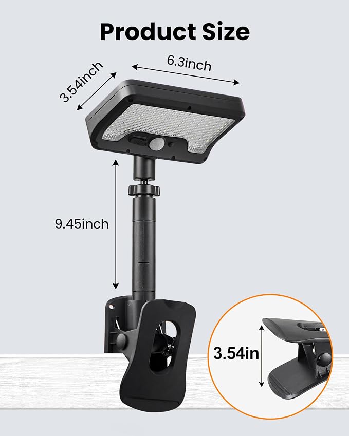 Clip On Solar Lights Outdoor, Motion Sensor Outdoor Lights, 92 LEDs 600LM Solar Fence Lights Outdoor Waterproof,Security Lights for Fence, Deck, Gutter (2, Clamp/Black/6000K)