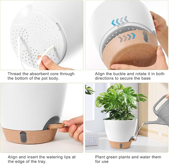 Self Watering Pots for Indoor Plants, 3 Pack 12/10/8 Inch, Large Planter with Water Reservoir, Modern Decorative Flower Pots for Home & Office White