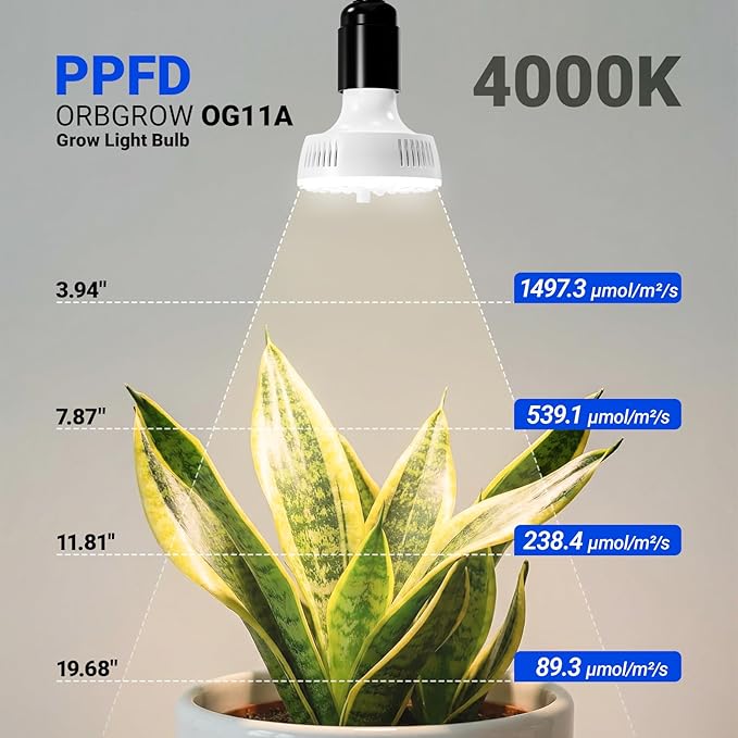 Barrina Orbgrow OG11A3 Clip On Grow Lights for Indoor Plants, Integrated Stepless Dimming & Timing, 4000K 33W(3 x 11W, 300 Watt Equiv), Full Spectrum 3-Gooseneck with E26 Plant Light Bulbs