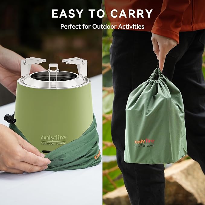 2-in-1 Smokeless Fire Pit with Pot Bracket & Carry Bag, 7.8” Portable Camping Stove Wood Burning Tabletop Fireplace for Patio Backyard RV Tailgating, Green FP053