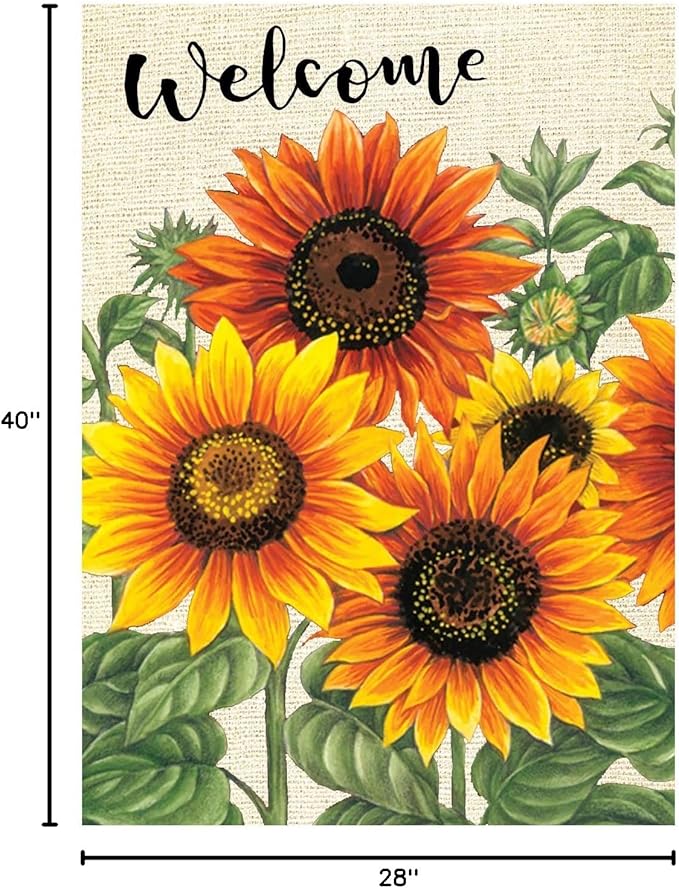 Wamika Welcome Sunflower Fall Autumn Maple Leaves Double Sided Burlap Garden Yard Flag 28" x 40",Summer Fall Sunflowers Flower Farmhouse Burlap Decorative Garden Flags Banner for Outdoor Home