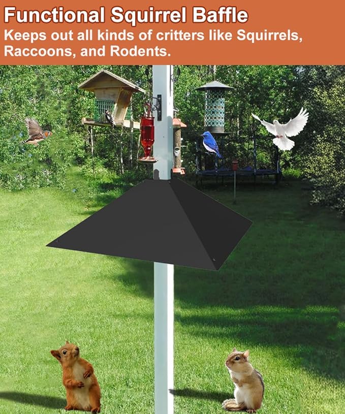 Metal Squirrel Baffle for 4x4 Post, Outside Wooden Pole Mount Squirrel Guards for Bird Feeders, 17 Inch Squirrels Deterrents Stopper to Deter Racoons, Black, 2pcs
