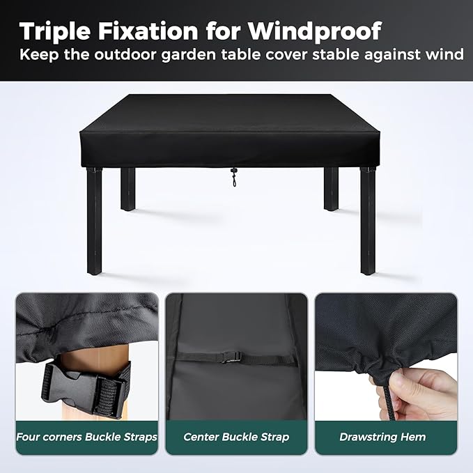 SUNICO Outdoor Table Cover rectangular, Patio Table Cover rectangle for Patio Table & Dining Table & Picnic Table.Windproof, Waterproof, Stain-Resistant, Durable Table Cover (60" L x 35" W x 6" H)
