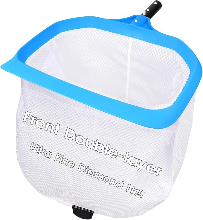 TidyMister Pool Skimmer Net with Front Double Layer Net, Ultra Fine Mesh Diamond Netting Pool Leaf Rake for Above Ground Pools & In-ground Pools, Fit with 1-1/4'' Standard Pole