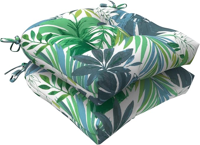 LVTXIII Outdoor Seat Cushions Seasonal Tufted Chair Cushions, Patio Chair Pads for Dining Chairs, Armchairs and Garden Furniture Decoration (Round Back, 19”x19”x4”, Islamorada Blue Green, 2 Pack)