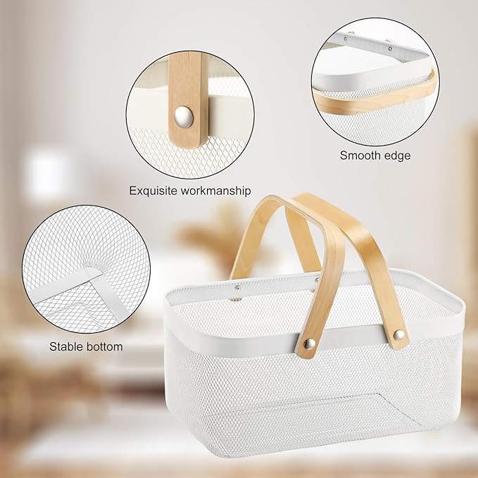 Sadnyy 4 Pcs White Easter Metal Wire Storage Basket with Handle Mesh Harvest Durable Vegetables Fruit Toy Basket for Garden Organizing, Kitchen, Countertop, Closet, Bedroom (16 x 9.8 x 7.1 Inch)