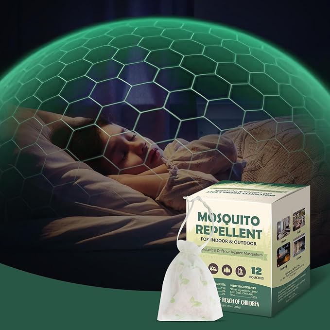 12 Pcs Mosquito Repellent for Patio, Plant-Based Mosquito Repellent Pouches, Mosquito Control Indoor Outdoor, Pet-Friendly Mosquito Deterrent for Home Patio Camping Fishing