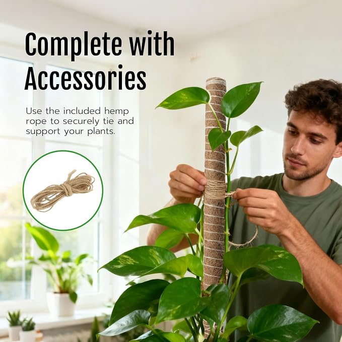 Mcbazel 4 Pack 23.5 Inch Moss Poles, Monstera Plant Support, Stackable Moss Pole for Indoor Plants, Coco Coir Totem for Climbing Plant, Potted, Sphagnum