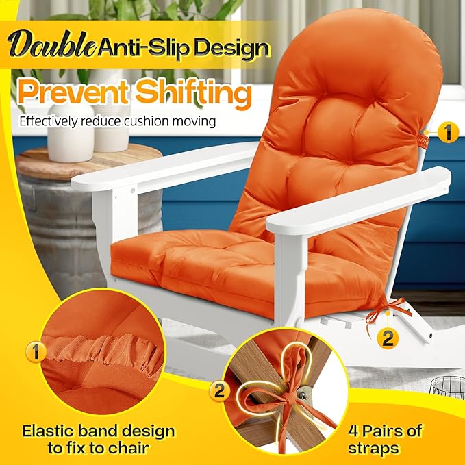 MAGIC ELEPHANT Adirondack Chair Cushion, Memory Foam Outdoor Chair Cushion, Water-Repellent Thick High Back Patio Rocking Chair Pad Seat Cushion Replacement (Orange)