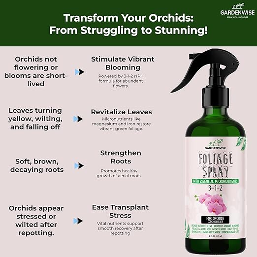 GARDENWISE Premium Orchid Plant Food Mist – Orchid Fertilizer Spray – Orchid Food Fertilizer for Blooming – Orchid Plant Care Formula 3-1-2 – Ready-to-Use (16 OZ)