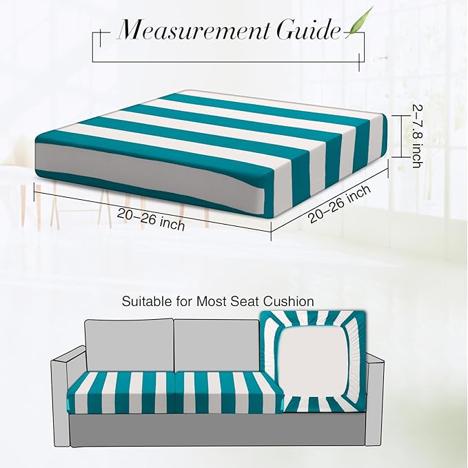 Newwiee 8pcs Patio Stretch Cushion Covers Stripe Outdoor Cushion Covers Replacement Patio Furniture Couch Slipcover Sofa Chair Seat, Thin Fabric Breathable Soft Flexibility Protector(Turquoise)