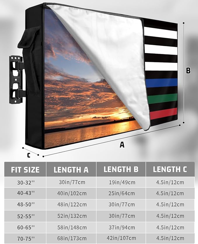 American Flag Outdoor TV Cover 40 to 43 In Weatherproof, Red Green Blue Stripes 600D Oxford With Waterproof Zipper, USA Flag Outside Flat Screen Protector Size 40"W x 25"H x 4.5"D