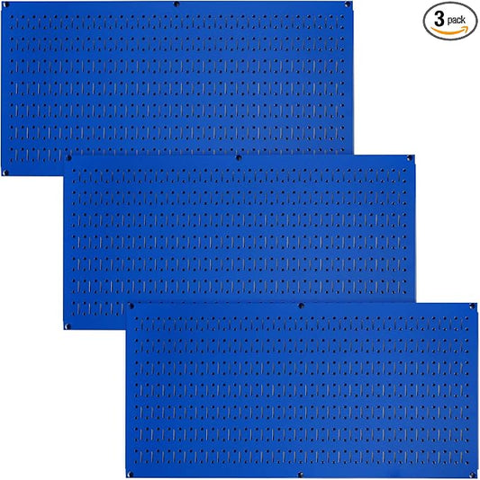 Wall Control Pegboard Value Pack - (3) Pack of Wall Control 16-Inch Tall x 32-Inch Wide Horizontal Blue Metal Wallboards for Home & Garage Tool Storage Organization (Blue Pegboard)