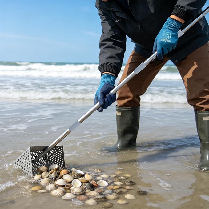 65Inch Sand Rake for Beach, Sand Scoop Rake Stainless Steel with an 11-Inch Sand Sifter and a 10.6-Inch Sand Rake, Perfect for Collecting Seashells Cleaning up Broken Shells and Debris on The Beach