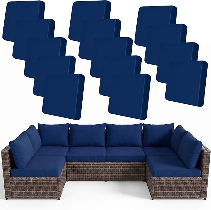pickyNproud 14Pcs Patio Cushion Covers Stretch Outdoor Couch Cushions Slipcovers Replacement Washable Furniture Protector with Elastic Bottom Sofa Chair Seat Cover, Navy Blue