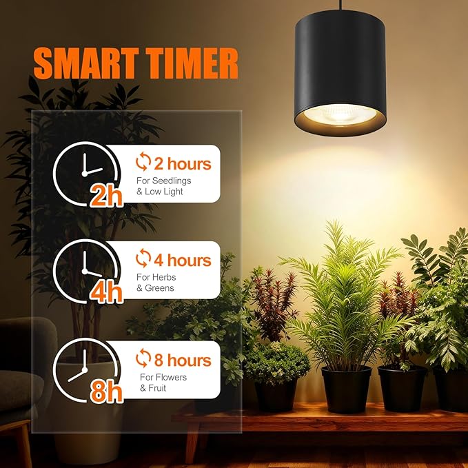 Dimmable Hanging Grow Lights for Indoor Plants, Full Spectrum Hanging Plant Light with Timer & 16.4FT Power Cord, 24W, 3600K Black Glow Light for Garden, Herbs, Seed, Flowers
