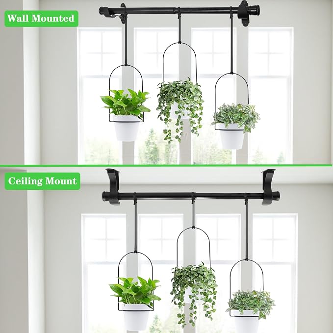 Hanging Planters for Indoor Plants Plant Hanger, Adjustable Hanging Window Planter Hanging Wall Planter for Garden, 23in Plant Shelves Metal Holder Rod with Pots (Black)