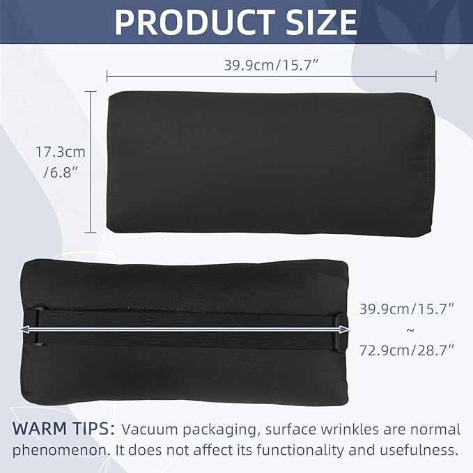 Chaise Lounge Head Pillow, 2 Pack Outdoor Patio Pillows with Adjustable Strap, Lounge Head Resting Pillow for Recliner Beach Pool Lounger Office Chair(Black,Water Resistant)