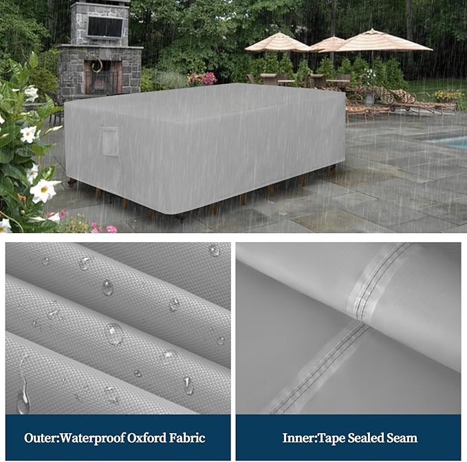 Easy-Going Rectangle Patio Furniture Cover Waterproof Outdoor Dining Table and Chair Cover Anti-UV Outside Sectional Sofa Set Covers (124"L x 71"W x 28"H, Grey)