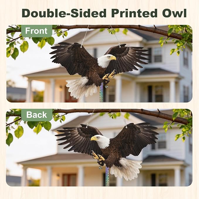 5 Pcs Flat Fake Eagle to Scare Pigeon Woodpecker Away, Hanging Plastic Flat Fake Eagle with Reflective Tape to Scare Animals Away from Contryard Patio Yard Porch Balcony Windows Orchard Farm