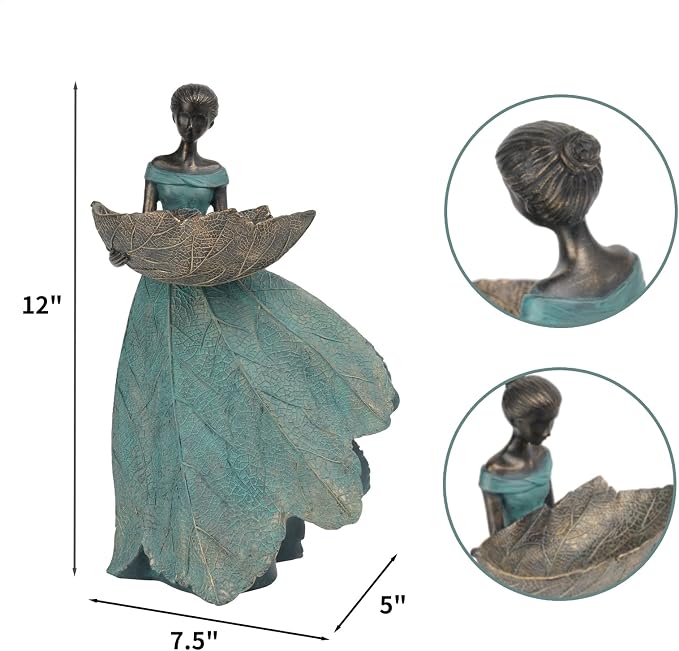 DiliComing Fairy Garden Statues Bird Feeder - 12 Inch Resin Outdoor Fairy Statue for Garden Decor, Decorative Patio Yard Lawn Flower Bed Figurine, Garden Gifts for Women (Green)