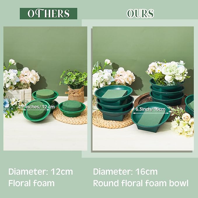 Sabary 12 Pack Large Size 6.3 Inch Floral Foam Round Bowls for Flower Arrangements Round Floral Supplies Flower Foam with Bowl Kit with Floral Foam Blocks for Table Party Wedding Festival Flower