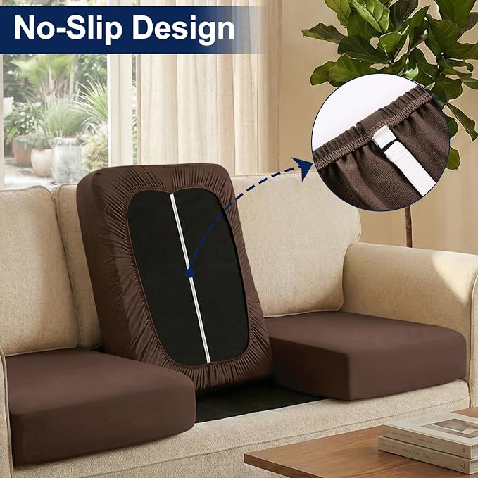 Smiry Waterproof Patio Cushion Covers, Stretch Outdoor Couch Slipcovers Replacement Washable Furniture Protector Sofa Chair Seat Cover for Dogs and Pets (12 Pcs, Coffee)