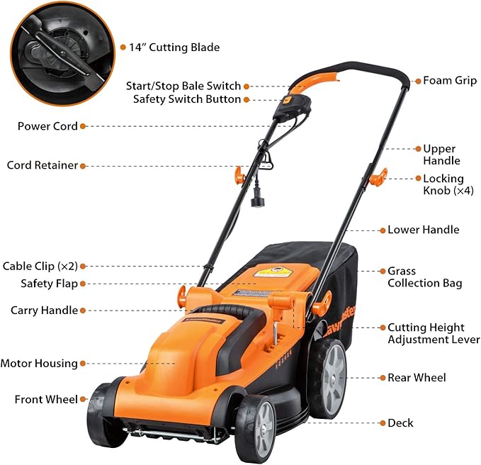 LawnMaster MEB1114K Electric Corded Lawn Mower 15-Inch 11AMP and Yard Master 9940010 Outdoor Garden 120-Foot Extension Cord, Light Duty, Water Resistant