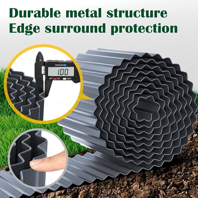 LAVEVE Corrugated Metal Garden Edging 4" x 10Ft, Landscape Edging Border for Lawn, Flower Bed, Garden Fence, Paver Edging (Dark Gray)