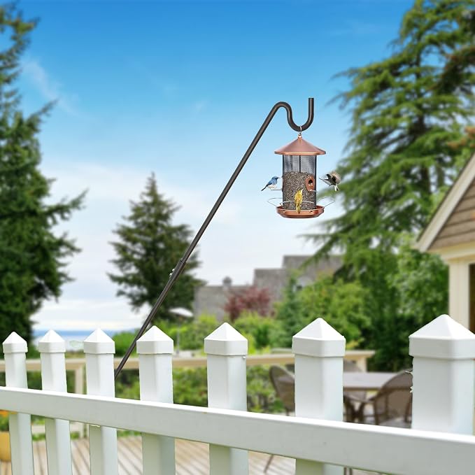 AILIN YELOKIE 32" 360° Swivel Deck Hook - Heavy Duty Solid Steel Plant Hanger, 12-Directional Adjustable Wall Bracket for Bird Feeders/Pole, Outdoor Plants & Wind Chimes, Black (4-Pack)