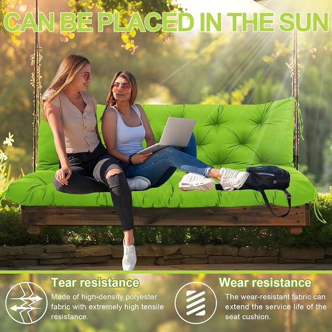 Extra Thick 5" Waterproof Porch Swing Cushions Outdoor 60 inch Swing Cushions 3 Seater Replacement with Backrest and Ties for Outdoor Furniture Patio Bench Garden (Green)