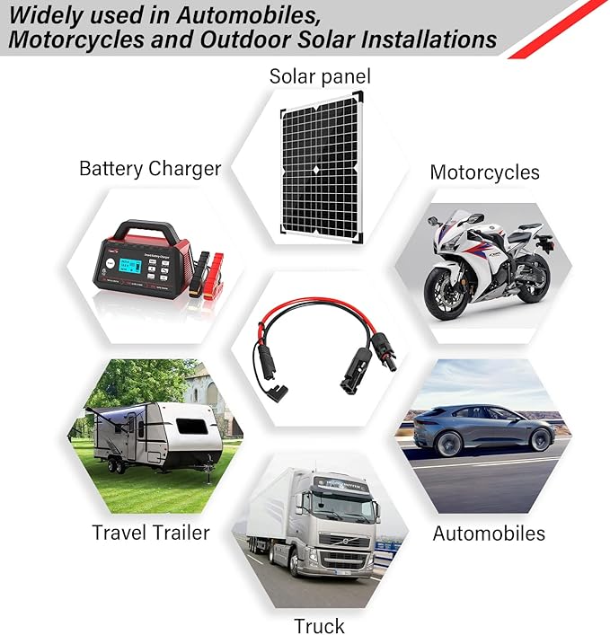 MOOKEERF Solar Panel to SAE Adapter Cable - 30FT 10AWG Solar Extension Cable for RV Solar Panel Caravan Battery Charger Kit with SAE Polarity Reverse Adapter