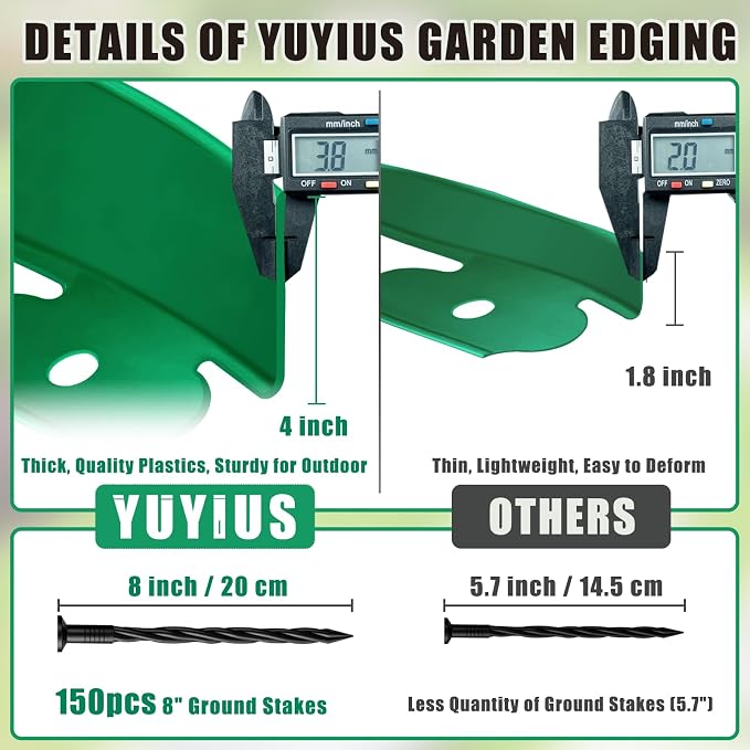 Landscape Edging Border - 4” x 100’ Tall Edging for Landscaping with 60 Stakes, 0.15" Thick No Dig Lawn Edging for Garden Border, Flexible Flower Bed Edging Borders for Yard, Terrace Board
