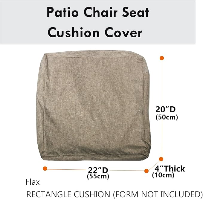 Patio Seat Cushion Covers,Washable Slip Covers Replacement,Waterproof Outdoor Furniture Chair Cushion Pillow Seat Cover for Couch,Garden,Sofa,Flax,22"×20"×4"(4 Covers Only)