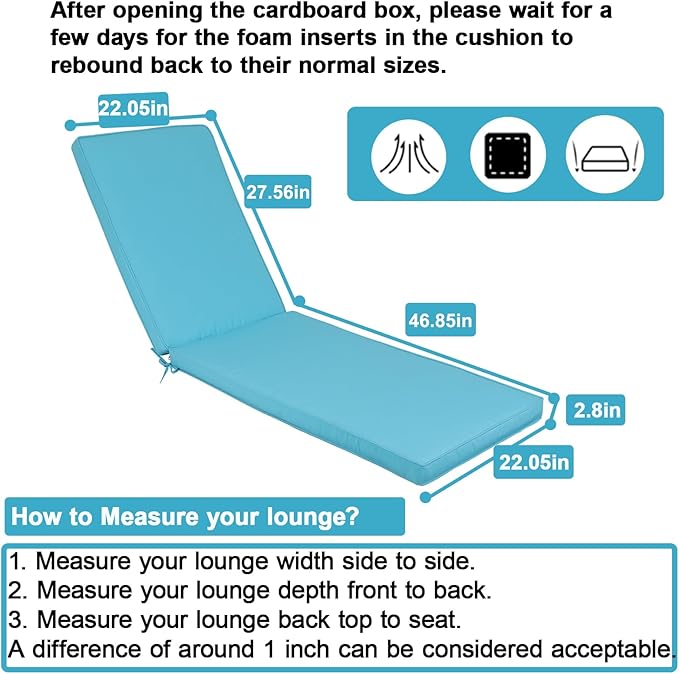 Only choice Outdoor Lounge Chair Cushions Patio Chaise Lounge Replacement Cushions Funiture Seat Cushion Chair Pads (Sky Blue-2 pc)
