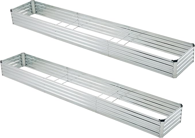 Foxlang 12x2x1ft(2 Pack) Galvanized Raised Garden Bed,Outdoor Planter Box Metal Patio Kit Planting Bed for Vegetables Flowers Herb,Silver
