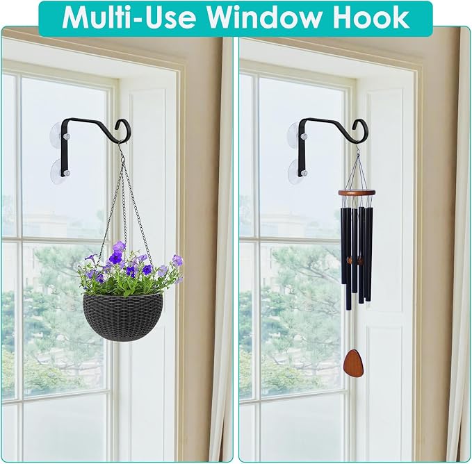 Heavy-Duty Window Suction Cup with Hanger, Window Mounted Wildlife, Hummingbird, Bird Feeders, Decorative Birdhouses, Wind Chimes & Plants, Strong Load-Bearing Hanging Hook (4)
