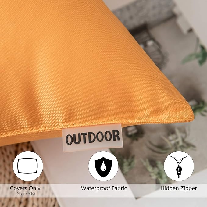 MIULEE Pack of 2 Decorative Outdoor Waterproof Pillow Covers Garden Cushion Sham Throw Pillowcase Shell for Fall Patio Tent Couch 18x18 Inch Orange Yellow