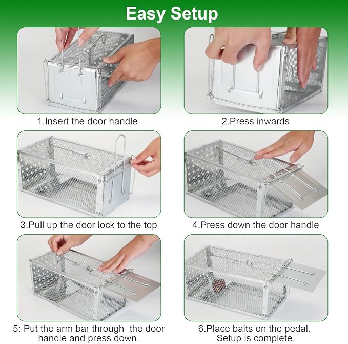 TeqHome Humane Rat Trap, Small 1-Door Live Chipmunk Trap That Work for Indoor and Outdoor, Easy to Catch and Release Live Animal Traps Mouse Traps Cage for Rodents Mice Voles Hamsters,Metal & Reusable
