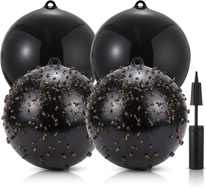 4 Pack Inflatable Fly Trap Balls 18inch Sticky Catcher for Black Yellow Greenhead Flies Outdoor Insect Control for Barn Stable Garden Greenhouse (Glue Not Included) (Fly Ball Trap)