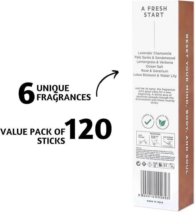 Folkulture Incense Sticks (120 Sticks) | Set of 6 Premium Incense for Graduation Gifts, Meditation, Aromatherapy | No Charcoal, Non Toxic, 45 Mins, Long Burning Palo Santo,Sandalwood Insence-Sticks