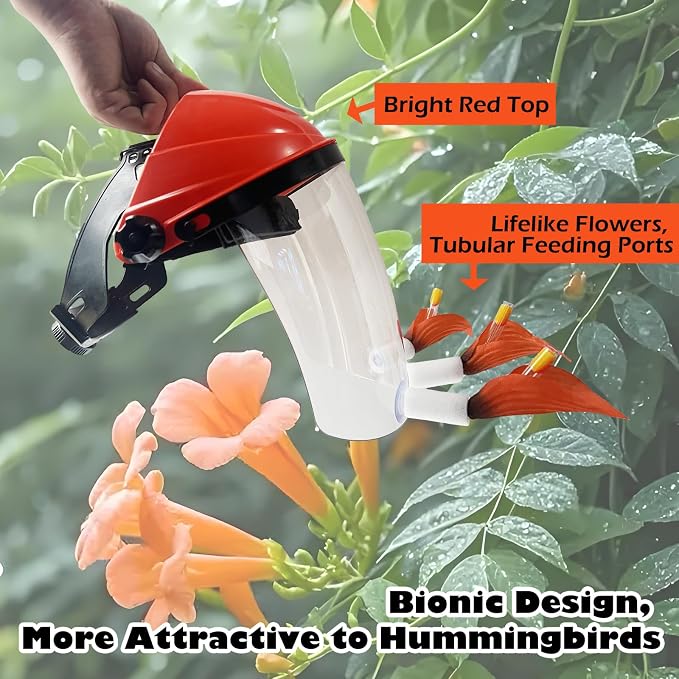 Hummingbird Feeder Helmet - 2025 Upgraded Wearable Mask with Anti-Fog Lens & Bionic Orange Flower, Adjustable for Adults Teens Lightweight PVC
