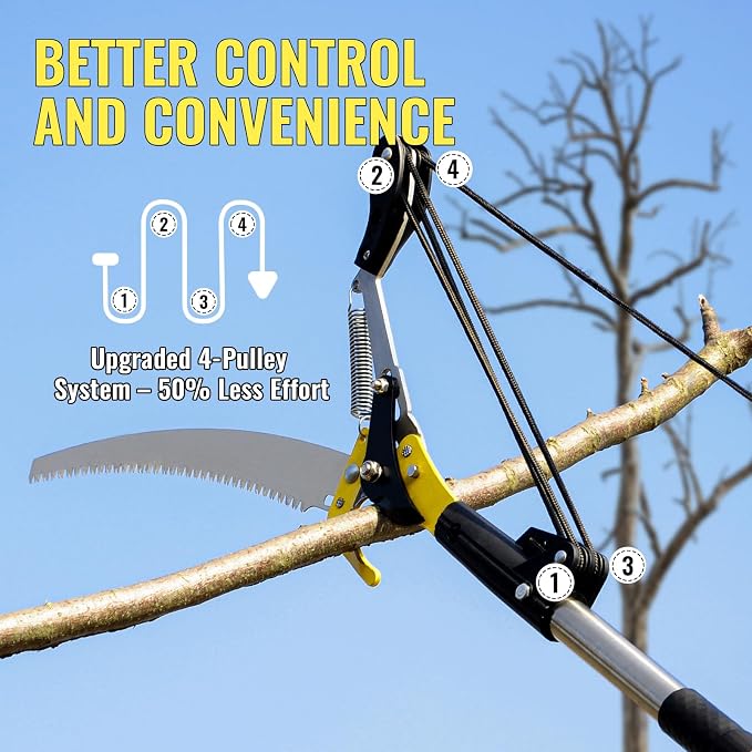 10.5FT Pole Saw for Tree Trimming, 2-In-1 Manual Tree Pruner with Saw, Extendable Long Handle Pole Tree Trimmer, High Reach Limbs Branch Cutter and Pruning Shears for Yard Garden Palm Shrubs