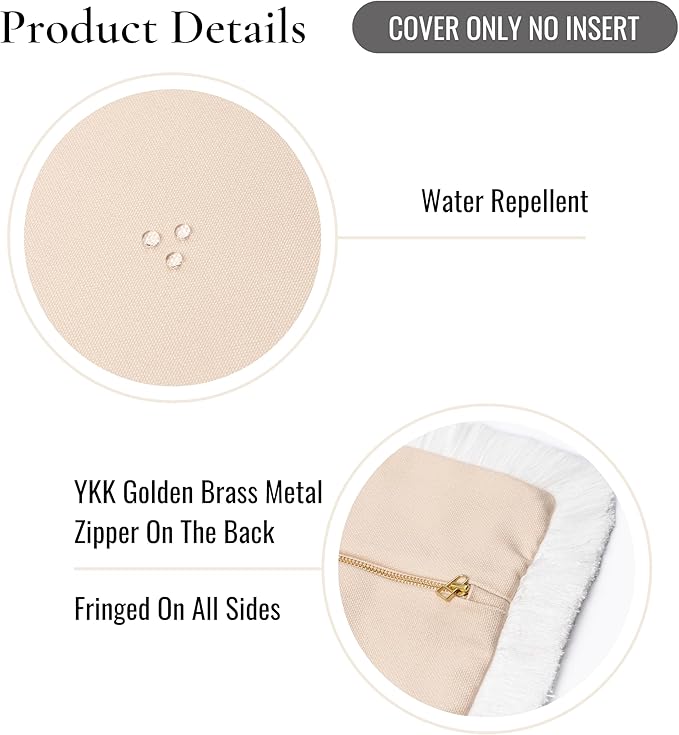 Hofdeco Premium Coastal Hampton Patio Indoor Outdoor Lumbar Pillow Cover Only, 12"x20" Water Repellent for Backyard, Couch, Poolside, Neutral Tan Print Solid