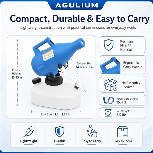 4.5L/1.2Gal Electric ULV Fogger Sprayer Machine, 1200W Portable Cold Fogger Machine, 32ft Spraying Distance, Adjustable Flow Rate, Electric Sprayer for Home School Hotel Garden Yard Lawn