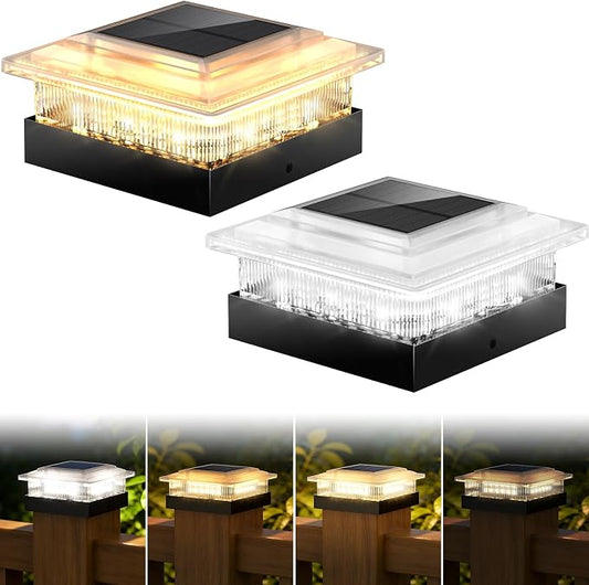 4x4 40 Lumens Post Solar Lights 2 Pack, Fence Post Solar Lights 4 Lighting Modes Solar Post Cap Lights for 4x4 3.5x3.5 Wood/Vinyl Posts, IP67 Waterproof Post Lights for Fence Mailbox Porch Post