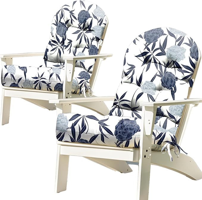 2 Pack Adirondack Chair Cushion Waterproof Indoor Outdoor Rocking Chair Cushion 44 Inches Patio High Back Chair Cushions Thickened Adirondack Rocking Chair Cushions with Ties, Blue Enchantress